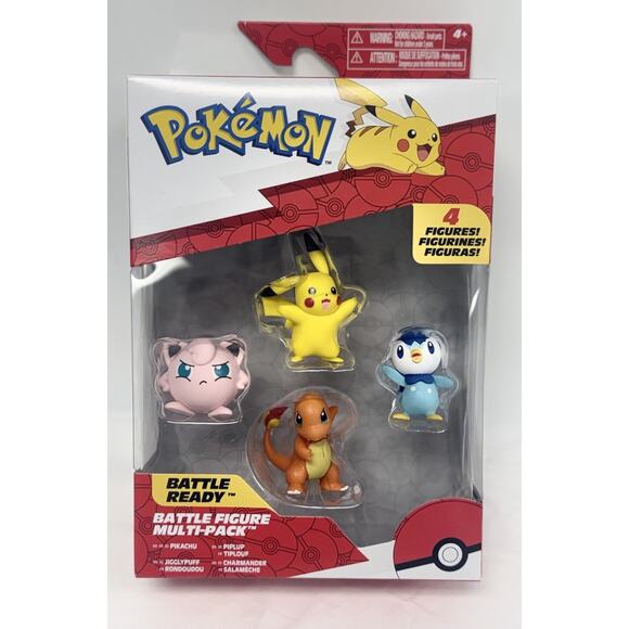 Pokemon Battle Ready 4-Figure Multi-Pack 4 Pikachu Charmander Jigglypuff Piplup - Picture 1 of 4